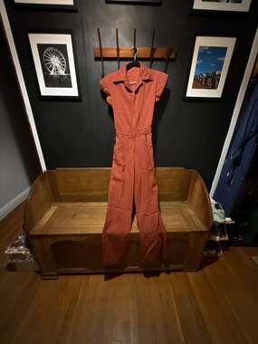Vintage 1970s Rust Flare Cut Denim Jumpsuit